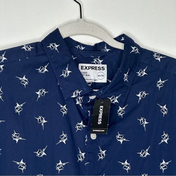 Express Button Down Shirt Navy Marlin‎ Summer Florida Short Sleeve Button Down - Picture 3 of 6